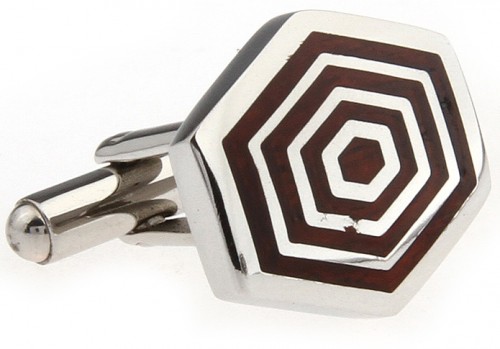 Wood and Stainless Steel Concentric Hexagon Cufflinks
