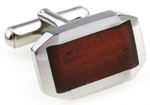 Wood and Stainless Steel Classic Beveled Cufflinks