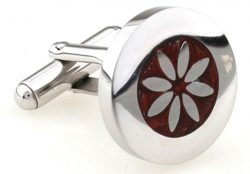 Wood and Stainless Steel Flower Cufflinks