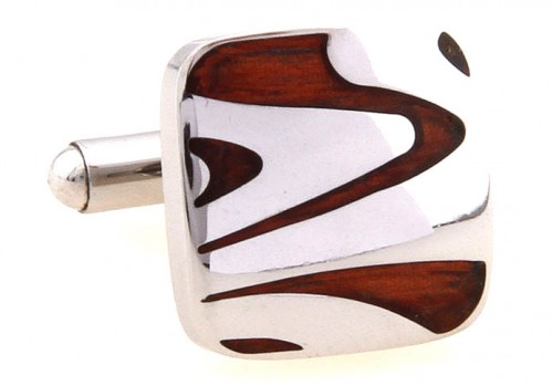 Wood and Stainless Steel Square Wave Cufflinks