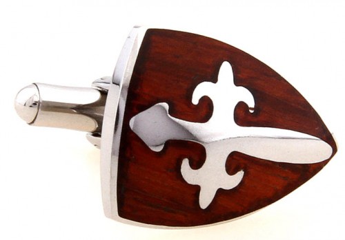Wood and Stainless Steel Shield Cross Cufflinks