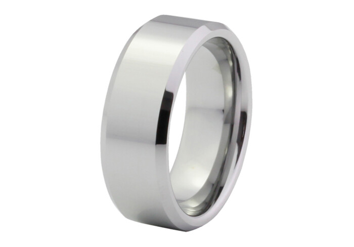 DiCaprio - Silver Tungsten Ring with Bevel Edge 8mm