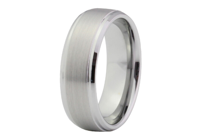Reynolds - Silver Brushed Tungsten Ring with Stepped Edge 8mm