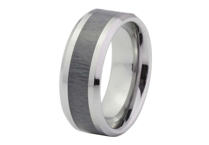 Wilson - Silver Bevel Edge Tungsten Ring with Black Wood Inlay 8mm