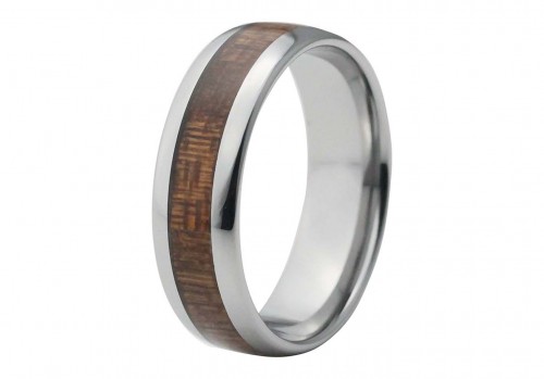 Silver Domed Tungsten Ring with Red Wood Inlay